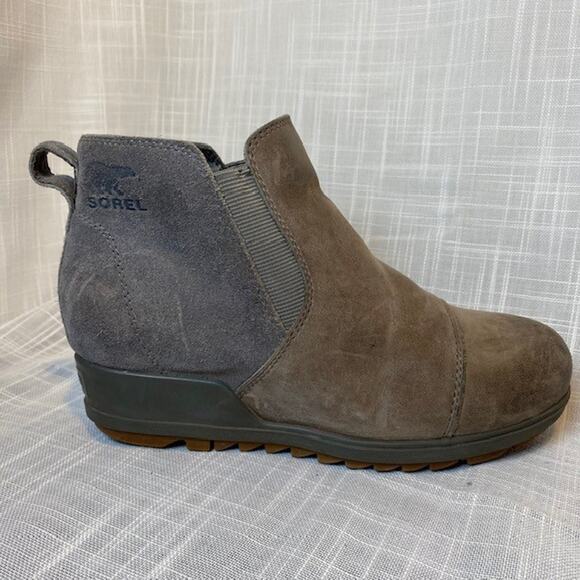 Sorel Evie 2 Pull On Womens Wedge Bootie 6.5 Quarry Gum Suede Leather NL3816-053 - Picture 1 of 7